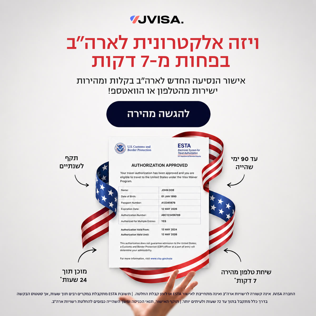 אישור ESTA דיגיטלי על מסך — ויזה אלקטרונית בלי מדבקה בדרכון